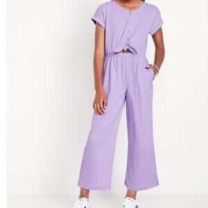 Girls Short Sleeve Tie-Knot Jumpsuit Romper in Purple Lavender Old Navy